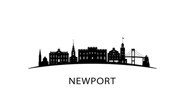 Newport Rhode Island City Skyline. Black Cityscape Isolated On White Background. Vector Banner.