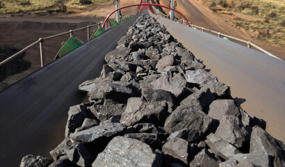 High angle shot of a ramp for rocks on a manganese mining site in South Africa
