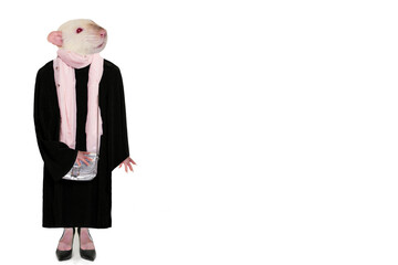 stylish woman rat in dress with bag, shopping abstraction on white background
