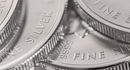 Macro of  silver bullion coins
