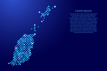 Grenada map from blue pattern rhombuses of different sizes and glowing space stars grid. Vector illustration.