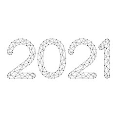 2021 happy new year, numbers from abstract futuristic polygonal black lines and dots. Vector illustration.