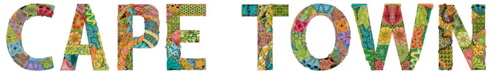 Cape Town city is the capital of South Africa. Vector decorative zentangle object for decoration