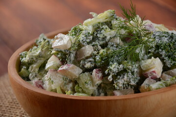 Salad with broccoli and radish. Rustic style