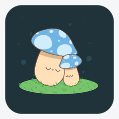 sleeping blue mushroom character illustration.