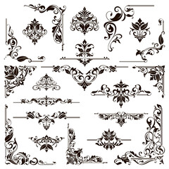 Ornamental design lace borders and corners Vector set art deco floral ornaments elements