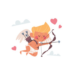 Fototapeta na wymiar valentine cupid amour baby angel shooting love arrows with heart valentines day celebration concept greeting card banner invitation poster vector illustration
