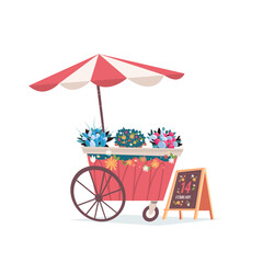 market stalls fair trade tent outdoor kiosk with flowers valentines day celebration concept greeting card banner invitation poster vector illustration