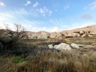 Pigeon valley in Cappadocia, Turkey. View of hills and mountains. Beautiful autumn landscape