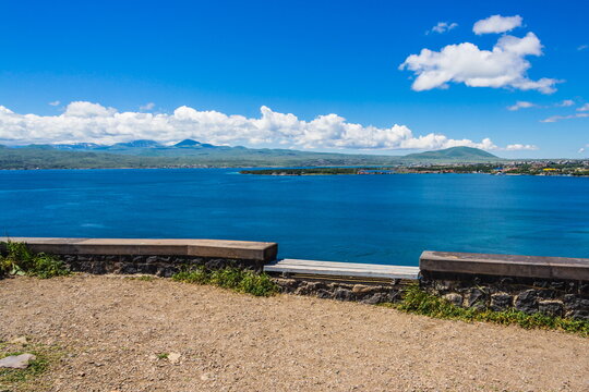 View from Sevanavank (Sevan Monastery)  at the northwestern shore of Lake Sevan in the Gegharkunik Province of Armenia