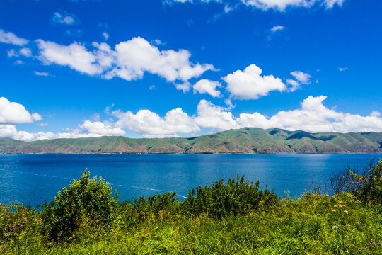 View from Sevanavank (Sevan Monastery)  at the northwestern shore of Lake Sevan in the Gegharkunik Province of Armenia