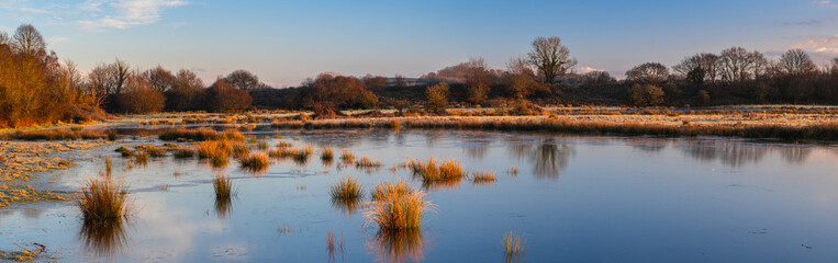 Sunrise over the Bowling Green Marsh and River Clyst, Topsham, Devon, England, Europe