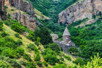 View from The Geghard monastery, located southeast of Geghard village, near Goght, Armenia