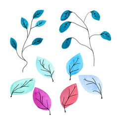 Watercolor floral pattern, ornament with colorful leaves and tree branches on white background