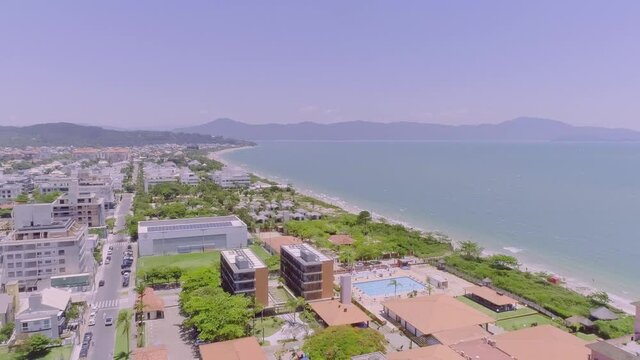 Aerial view of Jurere International beach, Florian&oacute;polis, Brazil. Jurer&ecirc;. 4K.