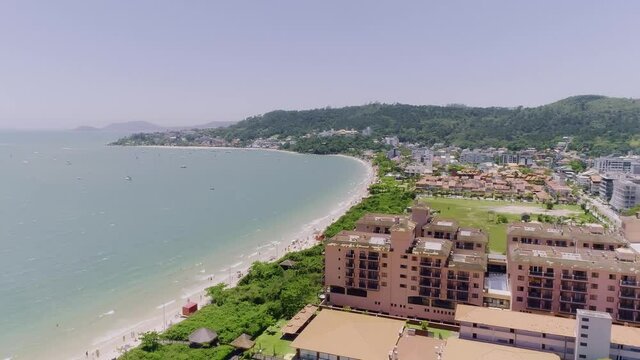 Aerial view of Jurere International beach, Florian&oacute;polis, Brazil. Jurer&ecirc;. 4K.