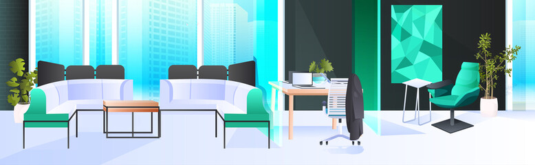 modern cabinet interior creative coworking center no people open space office room with furniture horizontal vector illustration