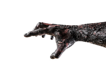 Creepy zombie hand isolated on white background with clipping path