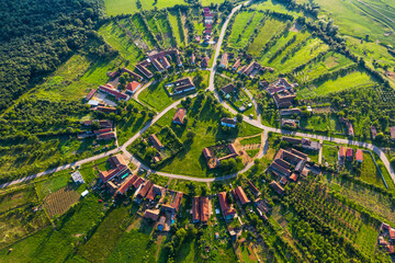 Charlottenburg, Romania. Aerial view of the round shape village in Banat historical region.