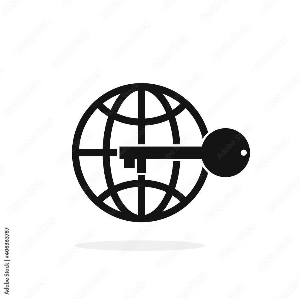 Poster globe symbol with key. conceptual vector illustration.