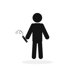 Man with dynamite in hand. Terrorism concept. Vector illustration.