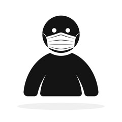Man in mask. Vector icon of a man in medical face protection mask.