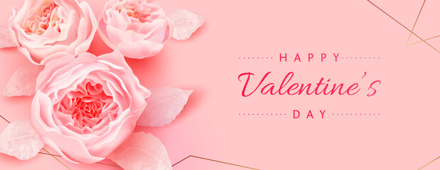 Happy valentines day greeting banner with beautiful flowers