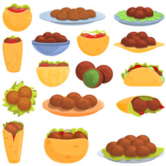 Falafel icons set. Cartoon set of falafel vector icons for web design