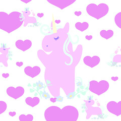 Pattern Unicorn Valentine's Day . Vector illustration of unicorns. Heart, stars, flowers vector