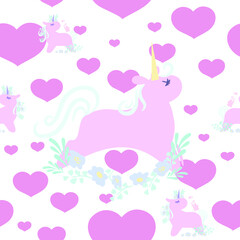 Obraz na płótnie Canvas Pattern Unicorn Valentine's Day . Vector illustration of unicorns. Heart, stars, flowers vector