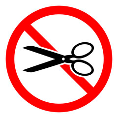 Stop or ban red round sign with scissors icon. Scissors is prohibited