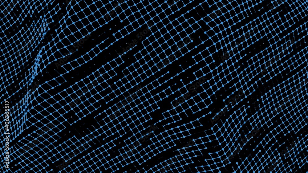 Poster abstract background of lines and dots. broken mesh. rendering.