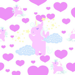 Pattern Unicorn Valentine's Day . Vector illustration of unicorns. Heart, stars, flowers vector