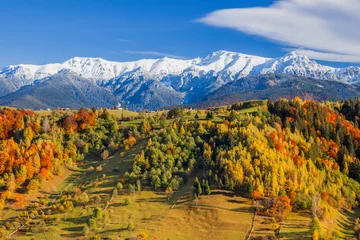 Fotobehang Brasov, Romania. Autumn in Moeciu Village. Rural landscape in the Carpathians, Romania. © SCStock