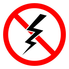 Lightning ban icon. Lightning is prohibited. Stop lightning icon.