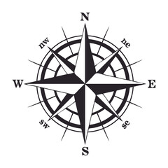 Compass. Wind rose, monochrome vintage icon in flat style, isolated on white background. © chuprakov_yuri
