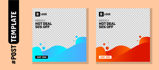 Naklejka premium Simple Editable Post Template Social Media Banners for Digital Marketing Post. Promo Brand Fashion. Facebook Post, Instagram Post, Twitter Banner Ads Template. Vector Illustration Template set. Social