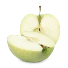 Fresh ripe cut green apple on white background
