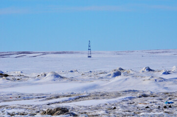 An abandoned drilling rig of ancient Soviet times.
