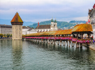 Reuss river in the historic center of Lucerne, Switzerland
