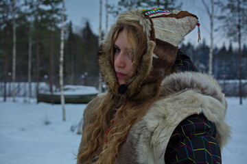 Portrait of an animator girl in national Sami costume.