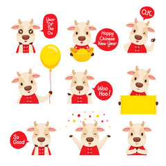 Cartoon Character Of The Ox, Ox Emoticons Set, Year Of The Ox