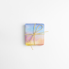 Colorful gift box isolated on white background. top view, copy space