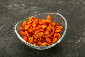 Chili peanut snack in the bowl