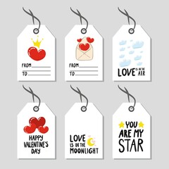 Gift  for valentine's day tags set with handwritten lettering and decorative elements