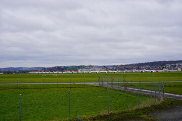 Planes parked at Dübendorf airport because of corona crises. Photo taken March 30th, 2020, Zurich, Switzerland.