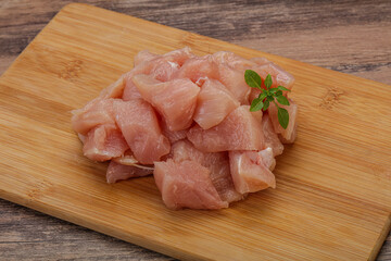 Raw diced chicken for cooking
