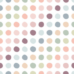 Rainbow colours polka dots vector seamless pattern. Hand drawn geometric abstract dotty childish background