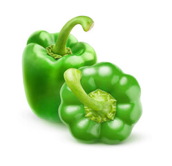 Isolated peppers. Two raw green bell peppers isolated on white bacjground