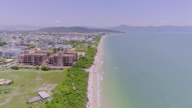 Aerial view of Jurere International beach, Florian&oacute;polis, Brazil. Jurer&ecirc;. 4K.